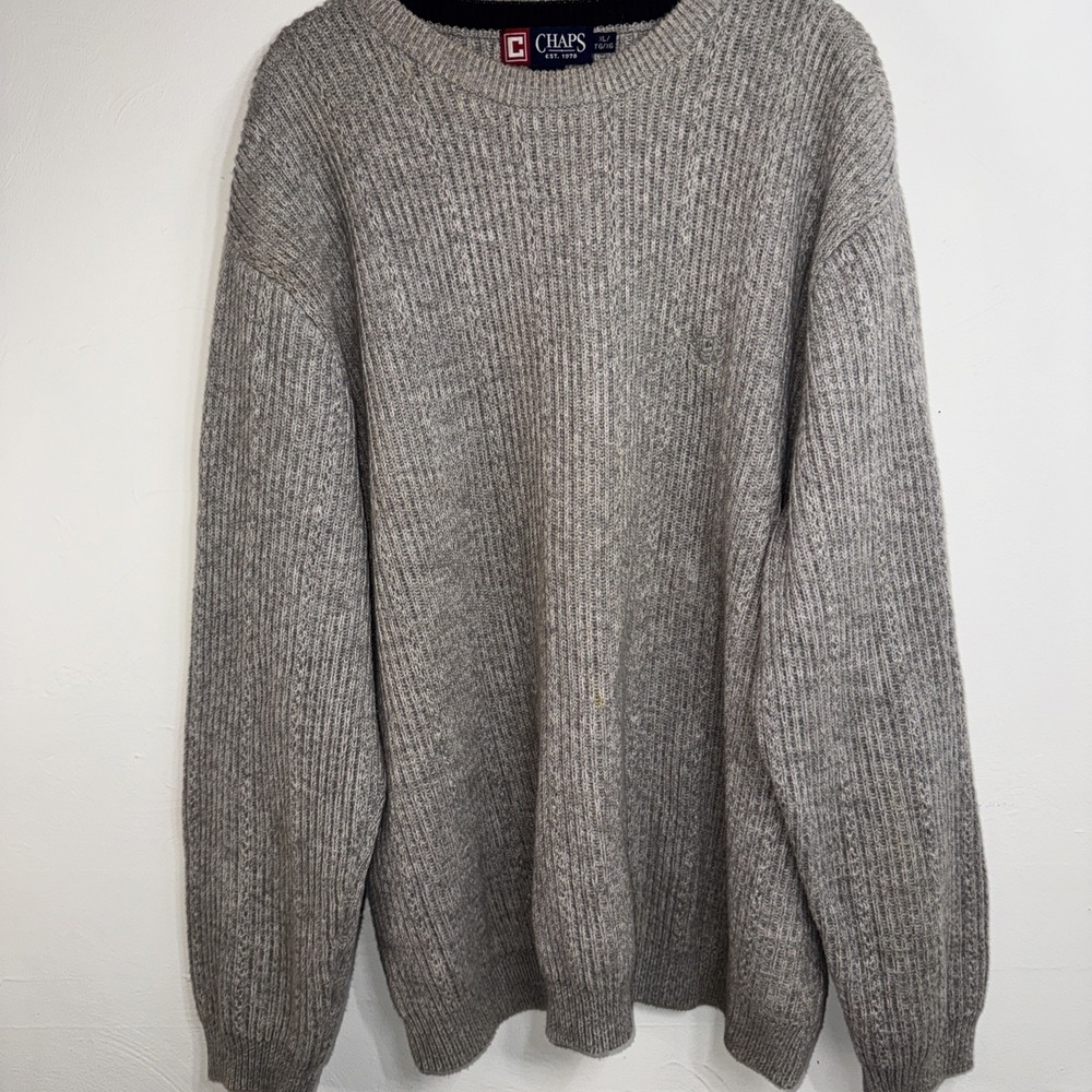 Chaps Men's XL Grey Cable Knit Fisherman Sweater Pullover Crewneck Preppy